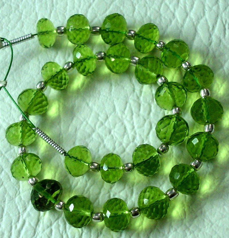 8 Inch Long Strand PARROT GREEN QUARTZ Micro Faceted Rondells,6mm Long,Great Price Amazing Item