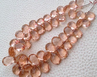 Full 8 Inch Long Strand, CHAMPAGNE QUARTZ Faceted PEAR Shape Briolettes,9-10mm size,Superb Item at Low Price