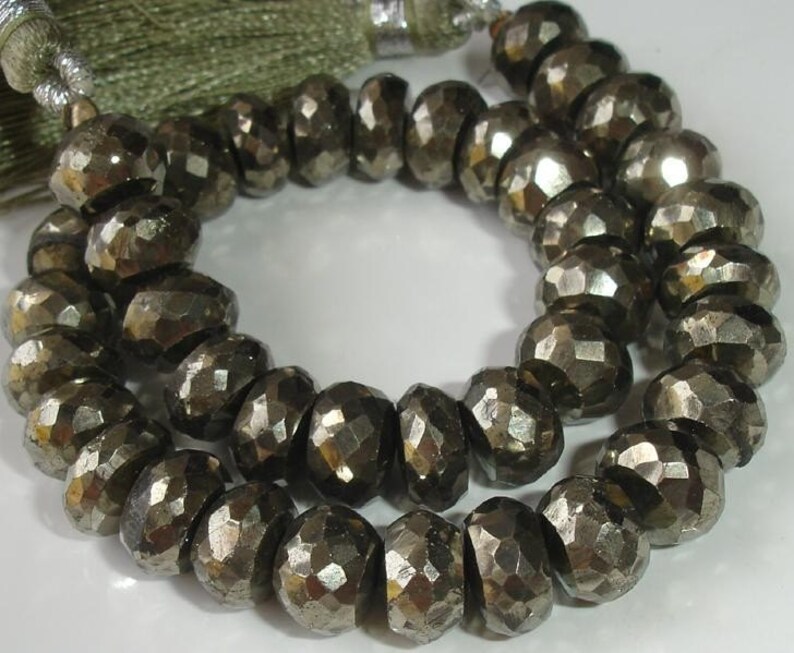8mm Size 8-8.5 Inch Strand of High Quality Super Sparkly PYRITE FACETED RONDELLS 8mm.Nice Quality