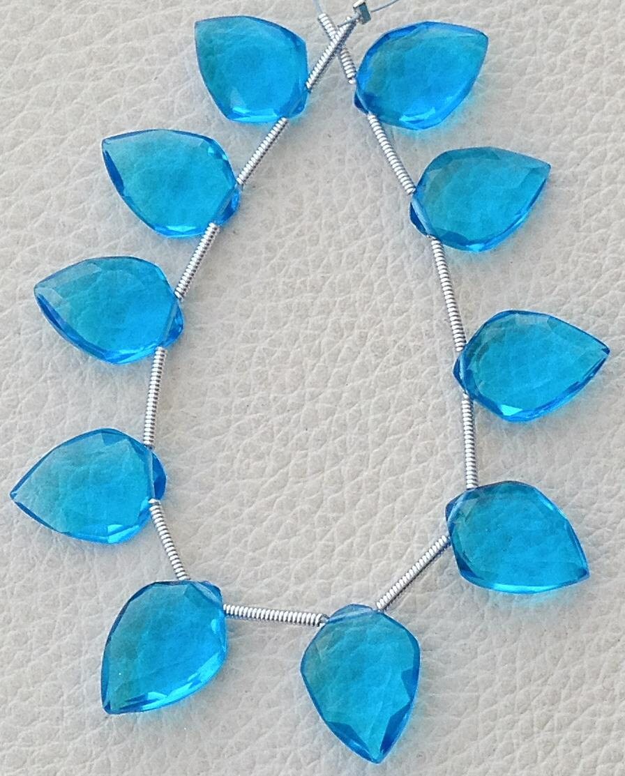 5 Matched Pairs,Swiss Blue Quartz Faceted Heart Shaped Briolettes,Size 8mm