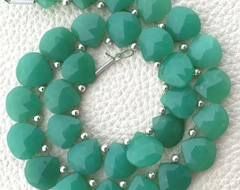 4 Matched Pairs, Natural Chrysoprase Faceted Heart Shape Briolettes,10x10mm Long,Finest Quality,Amazing Rare Color Chrysoprase.