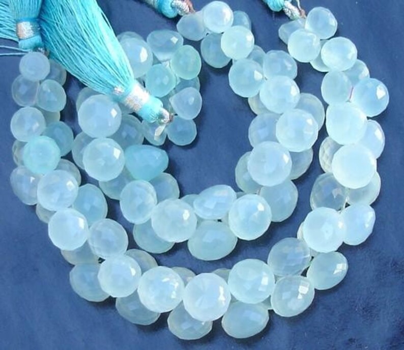 Peru Aqua 3 Inches Strand Blue Chalcedony Micro Faceted Onions Briolettes,8-9mm Long size,GORGEOUS.