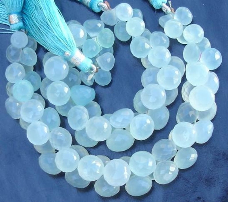 Peru Aqua 3 Inches Strand Blue Chalcedony Micro Faceted Onions Briolettes,8-9mm Long size,GORGEOUS.