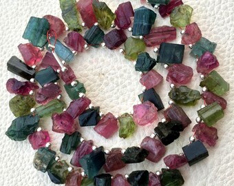 Brand New,Rare Brand New, Amazing Natural AFRICAN Multi Tourmaline Hammered Rock Nuggets Tip Drilled ,8-9mm,Full 8 Inch Strand