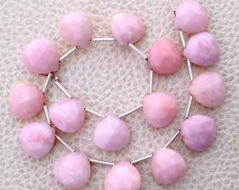 4 Matched pairs, Amazing Quality PERUVIAN Pink OPAL Faceted Heart Briolettes, 12x12mm Long,Great Quality at Low Price