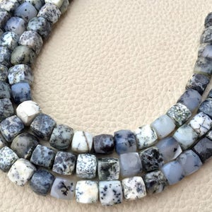 Rare Natural Dentritic Opal Faceted 3D Box Shape Briolettes,8mm Size.Full 7.5 Inch Long Strand