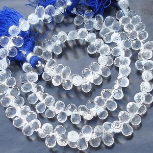 6 Inch Long Strand, Rock CRYSTAL Quartz Micro Faceted Drops Shaped Briolettes, 8-9mm Long size,GORGEOUS