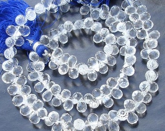 1/2 Strand, Rock CRYSTAL Quartz Micro Faceted Drops Shaped Briolettes, 8-9mm Long size,GORGEOUS