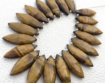 Brand New, 2 Matched Pairs,Natural Tiger Eye Faceted Elongated Marquise Shape Briolettes,30x10mm Size,Amazing Rare Item