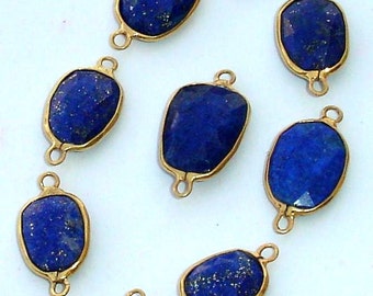 925 Sterling Silver, LAPIS LAZULI, 24K Gold Plated Connector,ONE Piece of 13-16mm