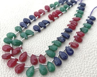 Superb Quality,Natural Dyed Ruby,Emerald,Blue Sapphire Faceted Pear 8x5mm Size,6 Matched Pairs,Finest Quality Faceted Pear.