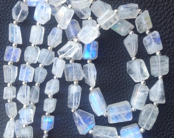 Brand New, Amazing Blue Flashy RAINBOW MOONSTONE Faceted Nuggets ,8-14mm,Full 8 Inch Strand,Amazing Rare Item