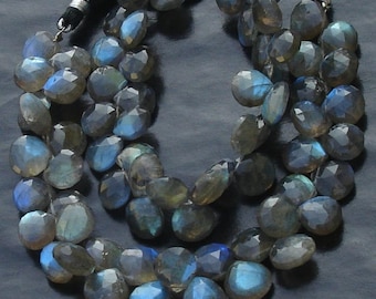 7 Inch Long Full Strand, Blue Flashy Labradorite Faceted HEART Shaped Briolettes, 9-8mm Long size,Promotional Price Item