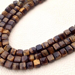 New Arrival,SUPERB-Very-Very-Finest Quality TIGER EYE Faceted 3D Cubes Box Beads,7-8mm aprx.,Full 8 Inch Strand
