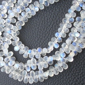 8 Inch Long Strand, Gorgeous Quality Blue Flashy Rainbow Moonstone Faceted Drops Shaped Briolettes, 5-6mm Long size,GORGEOUS