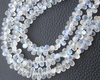 8 Inch Long Strand, Gorgeous Quality Blue Flashy Rainbow Moonstone Faceted Drops Shaped Briolettes, 5-6mm Long size,GORGEOUS