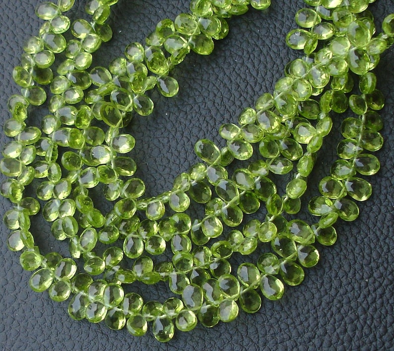 8 Inch 7-7.5mm size, SUPERB-- PERIDOT Faceted Pear Shape Briolettes Super Finest Quality