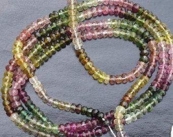 Sparkling Multi Tourmaline faceted rondelles 3.5mm full 14 inch strand,Superb-Finest