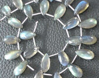 8 Inch-Super-Finest-Superb-BLUE FLASHY LABRADORITE,aaa-Quality, 6 Pairs, 15mm Long Elongated Pear Shape Briolettes,