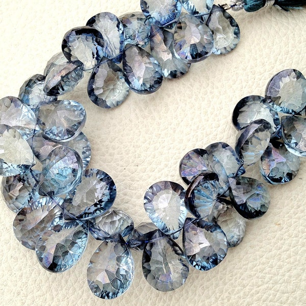 New Arrival, 11 Pieces strand, AAA Quality, Mystic AQUA Blue Quartz CONCAVE Cut Pear Shaped Briolettes,12-15mm, Great Price Item