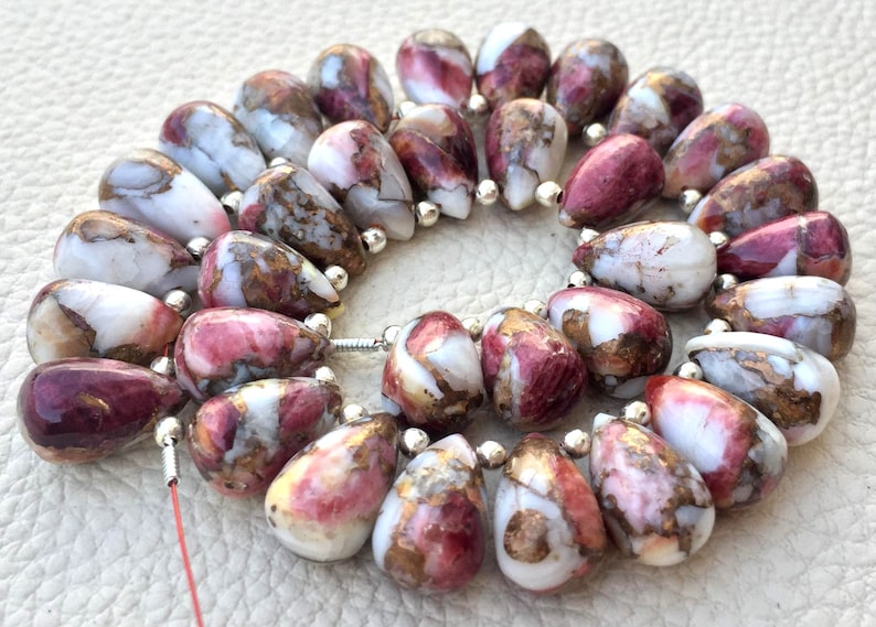 RED OYESTER COPPER Turquoise Smooth Drops Shape Briolettes 3 Matched Pair 12x8mm size.Superb Item at Low Price