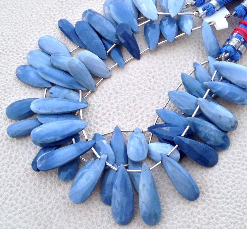 Peruvian BLUE OPAL ELONGATED Faceted Pear Briolettes 12 Strand Brand New 20-25mm,Amazing Quality at Low Price,Superb