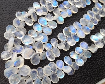 100 Cts,BRAND New, Finest Quality BLUE Flashy RAINBOW Moonstone Smooth Pear Shape Briolettes,10-11mm Size,Great Price Item,