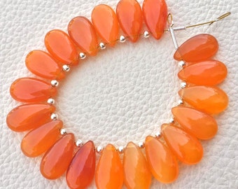 Brand New, 5 Matched Pairs, 15x7mm Long aprx.,FANTA ORANGE Chalcedony Smooth Pear Briolettes,Amazing Item at Low Price