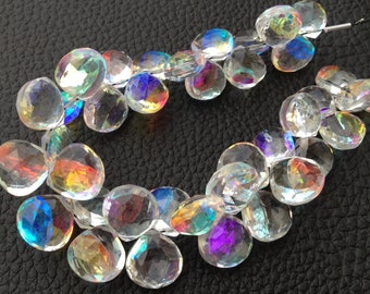 Brand New, 1/2 Strand, FIRE RAINBOW Moonstone Quartz Faceted Heart Shape Briolettes, Superb FIRE Flashy, 10-11mm Long.