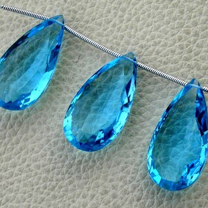 Set van 3 stuks, SWISS BLUE Quartz Faceted langwerpige Drops vorm Briolettes, 12x25mm lange formaat, uitstekende Item