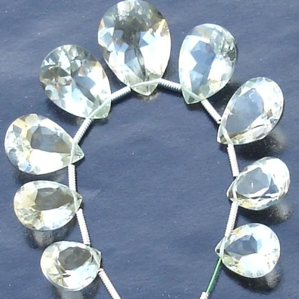 AAA Quality,Green AMETHYST Faceted Cut Stone Pear Shaped Briolettes, 11-16mm Long size, 9 Pieces,GORGEOUS