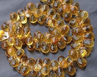 5 Inch Long Strand, Wholesale Offer, Gorgeous CITRINE Micro Faceted Drops Shaped Briolettes, 7-8mm Long,GREAT PRICE