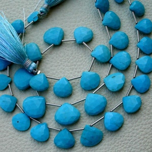 Natural Arizona, 1/2 Strand, 8-10mm Long, Natural Turquoise  Faceted Heart Shape Briolettes,Superb-Finest Quality