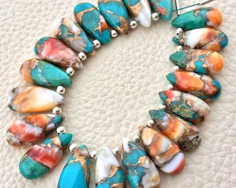 4 Matched Pair, OYSTER COPPER Turquoise Smooth PEAR Shape Briolettes, 15x7mm size.Superb Item at Low Price