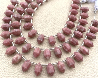 Full 7 Inch Long Strand,Natural Pink RHODONITE Faceted 2 Side Pointed Pencil Shape Brilettes,12-11mm Long Shape Briolettes,Amazing Item.