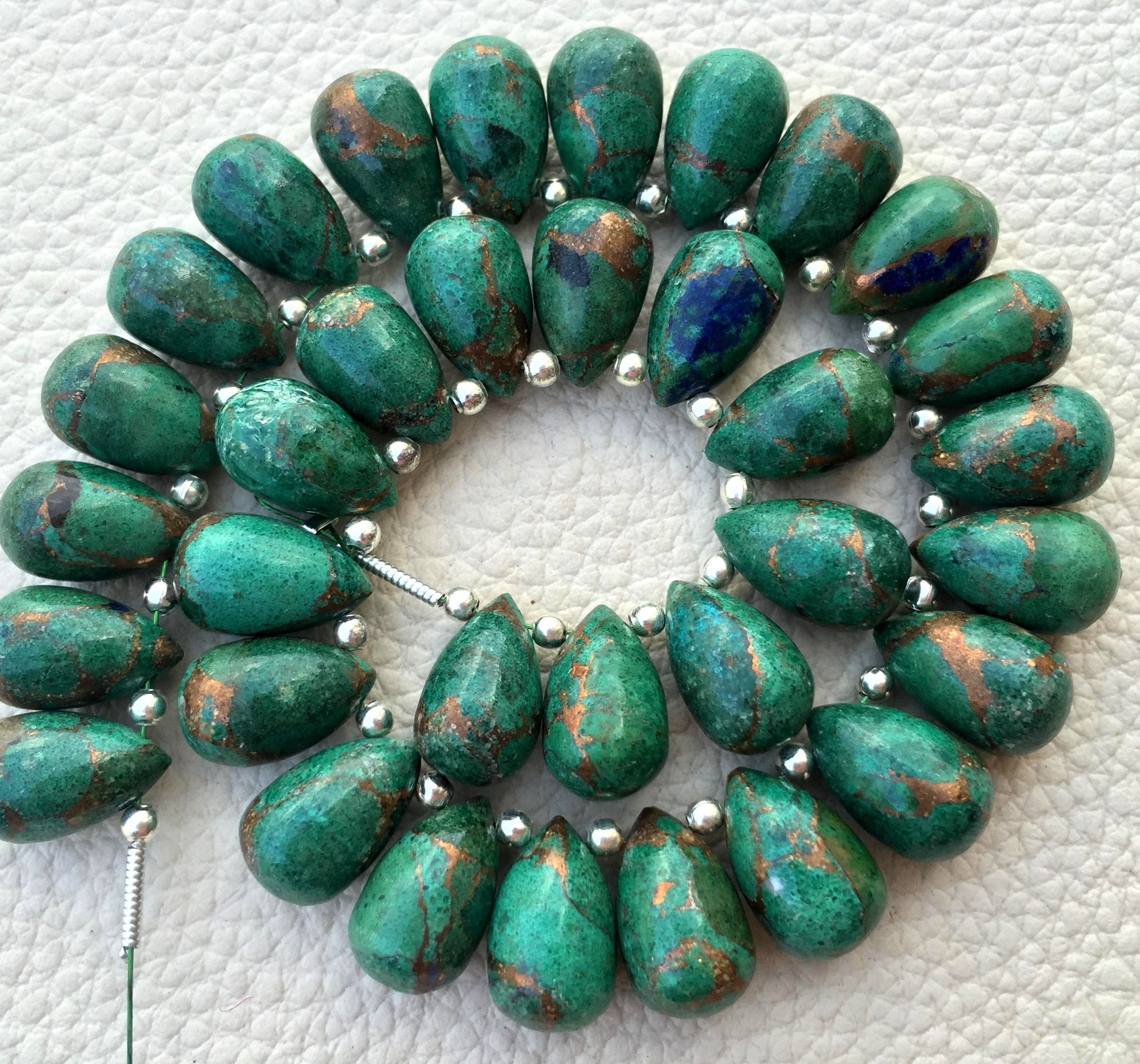 3 Matched Pair, Green Azurite Copper Obsidian Smooth Drops Shape Briolettes, 12x8mm size.Superb Item at Low Price