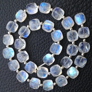 Brand New, Full 6 Inch Strand,Extremely Blue FLASHY RAINBOW Moonstone Faceted Full Drill Cushion Shape, 8x8mm,AMAZING