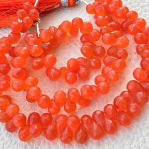 Full 7 Inch Long Strand, Natural Fanta CARNELIAN Faceted DROPS Shaped Briolettes, 7-8mm Long size,GORGEOUS