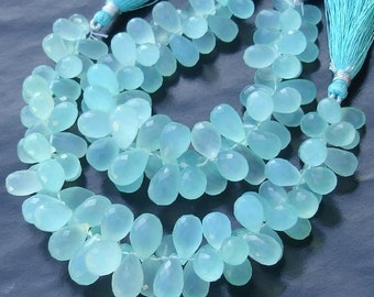 6 Inches Strand, Peru Aqua. Blue Chalcedony Micro Faceted Drops Briolettes,11-12mm Long size,GORGEOUS.
