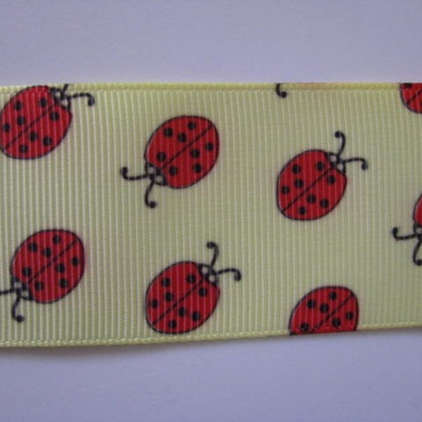 7/8 inch Wide Yellow Ladybug Grosgrain Ribbon Destash