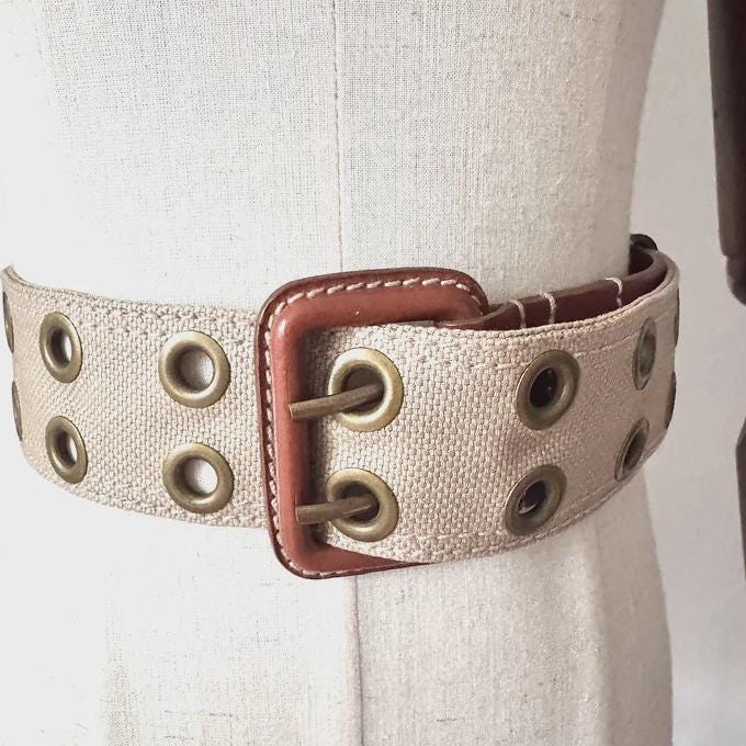 Nicole Farhi Preowned Leather and Canvas Belt - Etsy display picture 2
