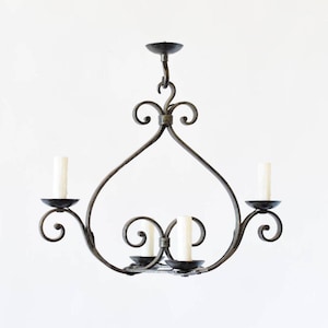 Handcrafted Wrought Iron Vintage Chandelier, Rustic 4-Light Candle Style Ceiling Pendant, Farmhouse Antique Hanging Artisan Lighting Fixture