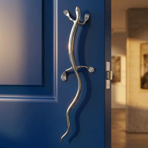 Handgesmede deurkruk hagedis: smeedijzeren gekkotrekker, rustiek decor