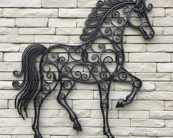 Rustieke metalen muurkunst paard: decor boerderij ruiter scrollwerk