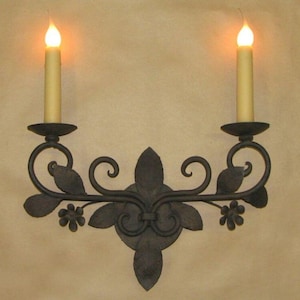 Vintage Wrought Iron Wall Sconce Lighting Candle Holder - Two Arm Rustic Floral Design - Line Art Wall Sconce Modern Candle Wall Sconces