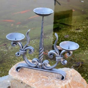 Hand Forged Wrought Iron Candelabrum: Vintage Style 3-Arm Candle Sconce