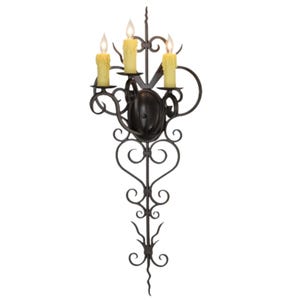 Gothic Revival Wrought Iron Sconce | Faux Candle Wall Light | Handcrafted Medieval Candle Holder