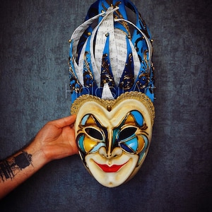 Handmade Venetian Joker Mask, Boris Brejcha Inspired, Gothic Jester Masquerade, High Quality DJ Costume for Halloween, Hand-Painted Art Mask