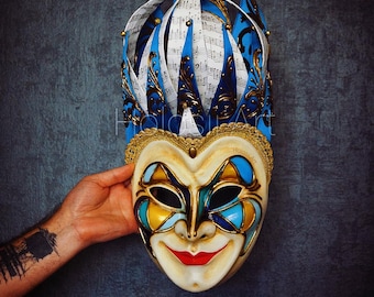 Handmade Venetian Joker Mask, Boris Brejcha Inspired, Gothic Jester Masquerade, High Quality DJ Costume for Halloween, Hand-Painted Art Mask