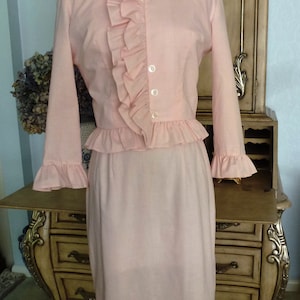 Vintage 60s Betty Barclay Dress Wiggle Sheath Pink Sleeveless Bolero Jacket Set M Medium